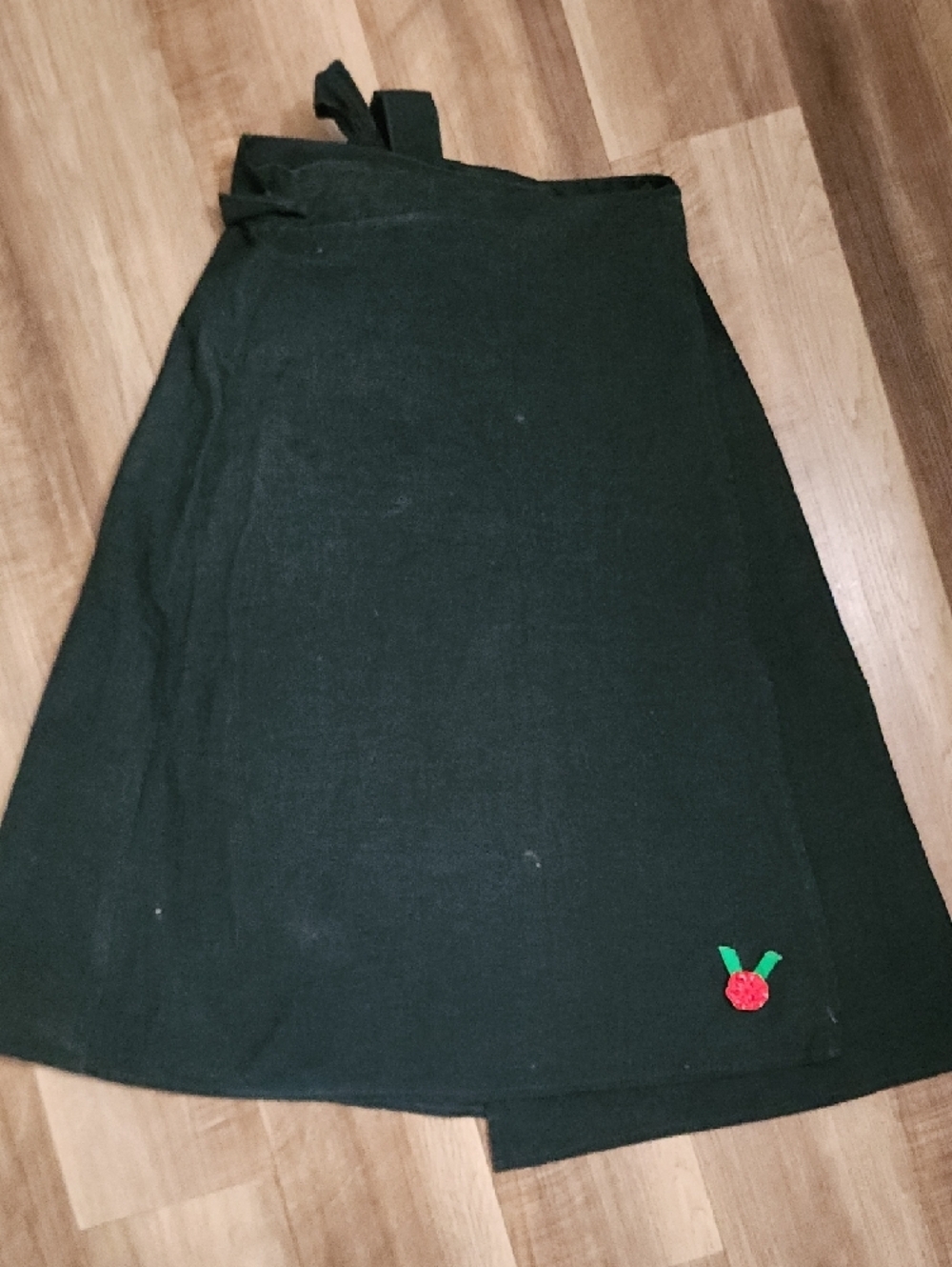 Dark Green A-Line Skirt Red Bird Patchwork Appliqué Cottagecore Folk Art Midi - Picture 4 of 11